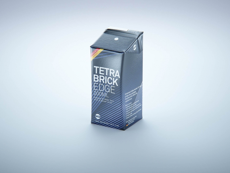 Premium 3D Model of 3x200ml Tetra Brik Edge Cartons in Shrink Film Wrap