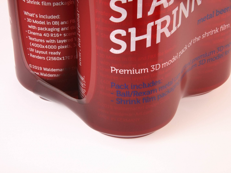 4 (four) Shrink Film packaging 3D model pack with Soda Can 473ml