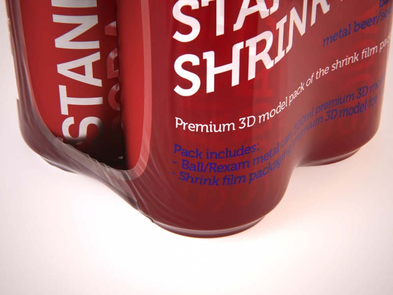 Four Shrink Film pack with Soda Can 500ml premium 3d packaging model pack
