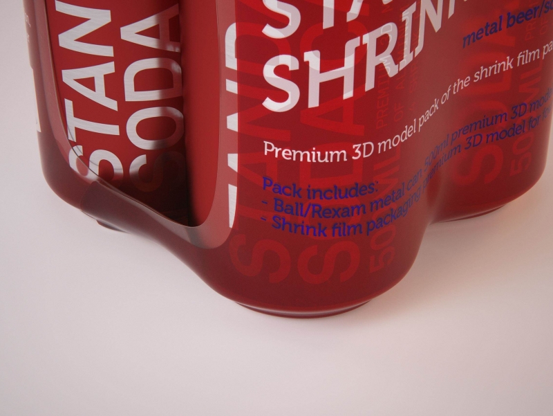 Premium packaging 3D Model of 4x500ml Standard Beer/Soda Cans in Smooth Shrink Film Wrap