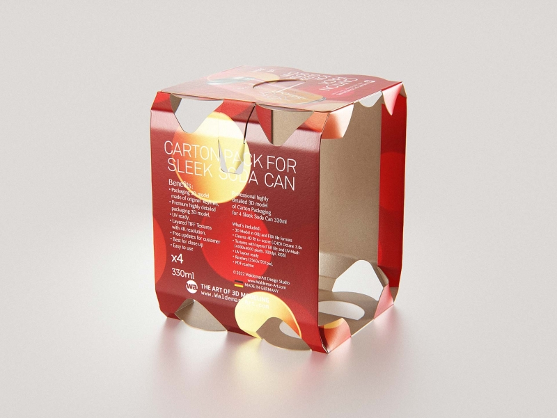4x Carton Pack for Sleek Beer/Soda Can 330ml packaging 3D model