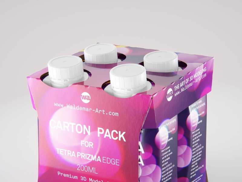 Premium Packaging 3D Model of carton package for 4x200ml Tetra Prisma Edge