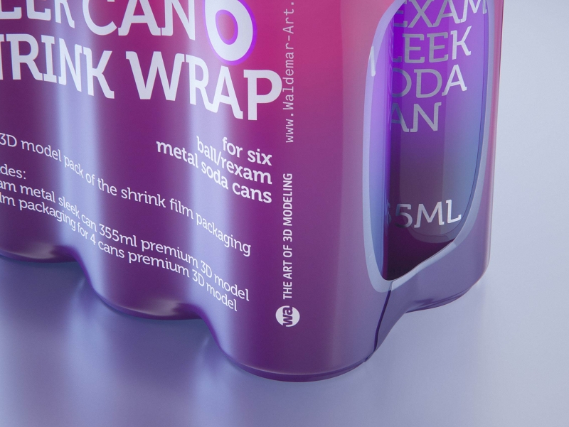 6 Shrink Wrap packaging for Sleek soda can 355ml premium packaging 3D model