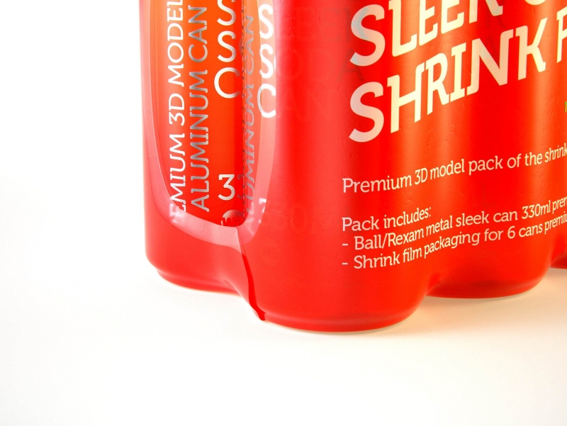 Premium packaging 3D Model of 6x330ml Sleek Beer/Soda Cans in Smooth Shrink Film Wrap