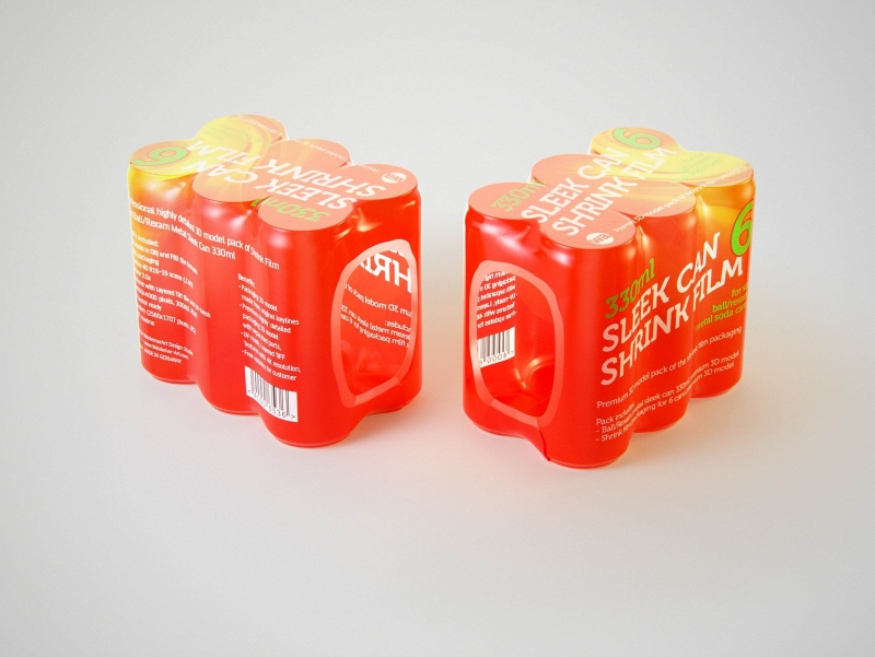 Premium packaging 3D Model of 6x330ml Sleek Beer/Soda Cans in Smooth Shrink Film Wrap