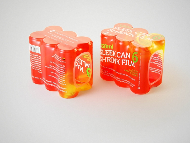 Premium packaging 3D Model of 6x330ml Sleek Beer/Soda Cans in Smooth Shrink Film Wrap