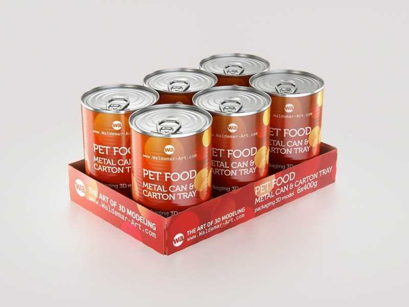 6x Carton Pack for Pet Food Metal Can 400g packaging 3D model