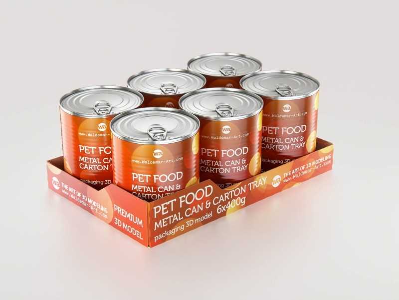 6x Carton Pack for Pet Food Metal Can 800g packaging 3D model