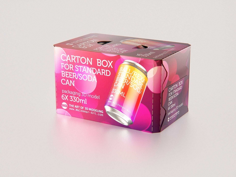 Carton box for x6 (six) standard Beer-Soda can 330ml packaging 3d model