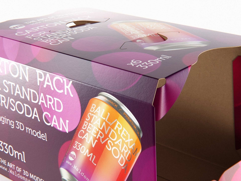 6x330ml Carton Pack for Standard Beer/Soda Can premium packaging 3D model