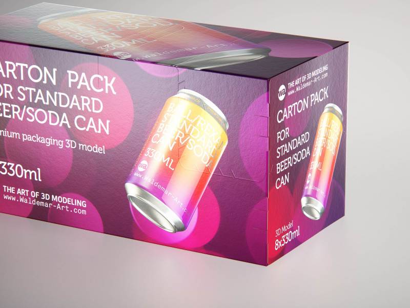  	Premium Packaging 3D Model of carton box for 8x330ml Standard Soda/Beer Can