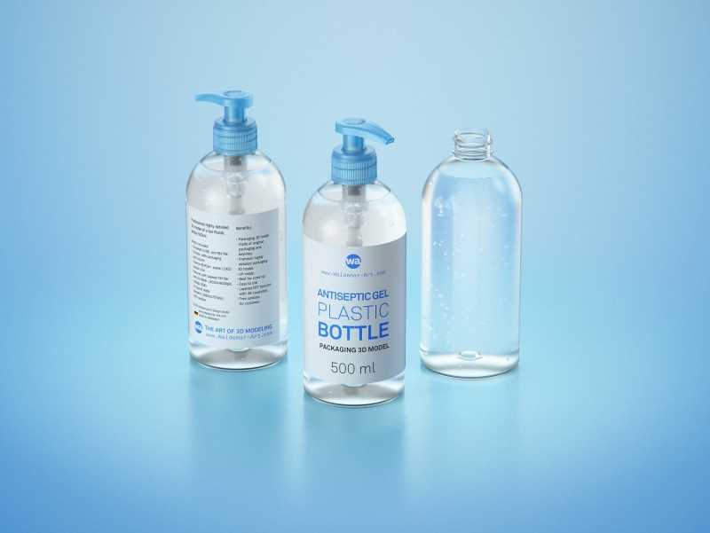 Anticeptic Gel Plastic Bottle 500ml (rounded egdes) packaging 3D model