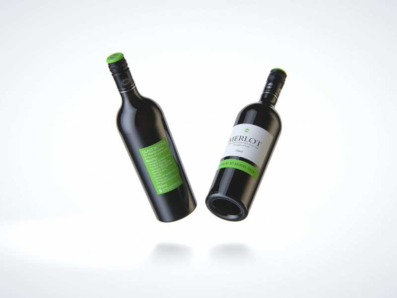 3D model of the Merlot Wine Standard Bottle 750ml with screw cap and glass of wine