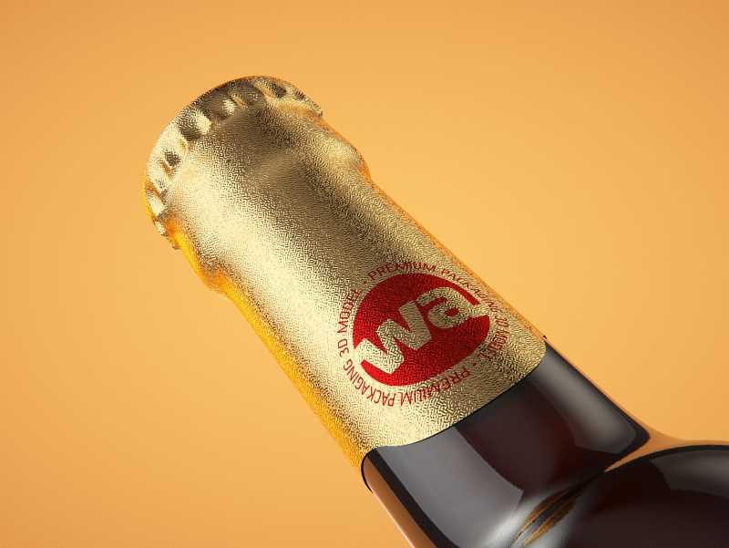 Packaging 3D model of a Beer Brown Glass Bottle 330ml with Crown cork, label and foil