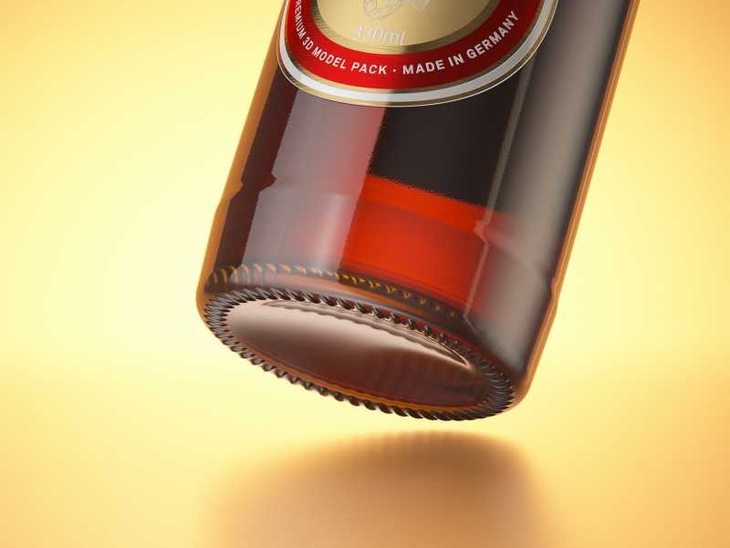 Packaging 3D model of a Beer Brown Glass Bottle 330ml with Crown cork, label and foil