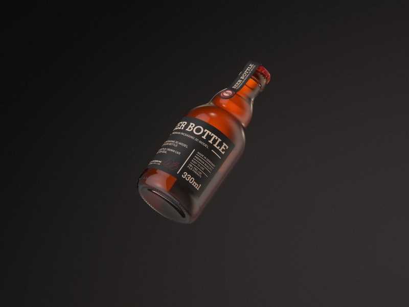 Download STEINIE Beer Glass Bottle 330ml with crown cork and labels packaging 3d model pak / WA Design Studio