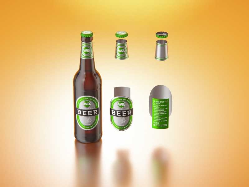 Packaging 3D model of a Beer Brown Glass Bottle 500ml (long neck) with Crown cork and label