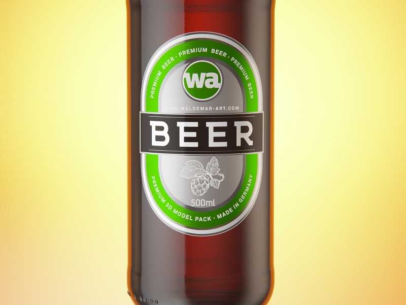 Packaging 3D model of a Beer Brown Glass Bottle 500ml (long neck) with Crown cork and label