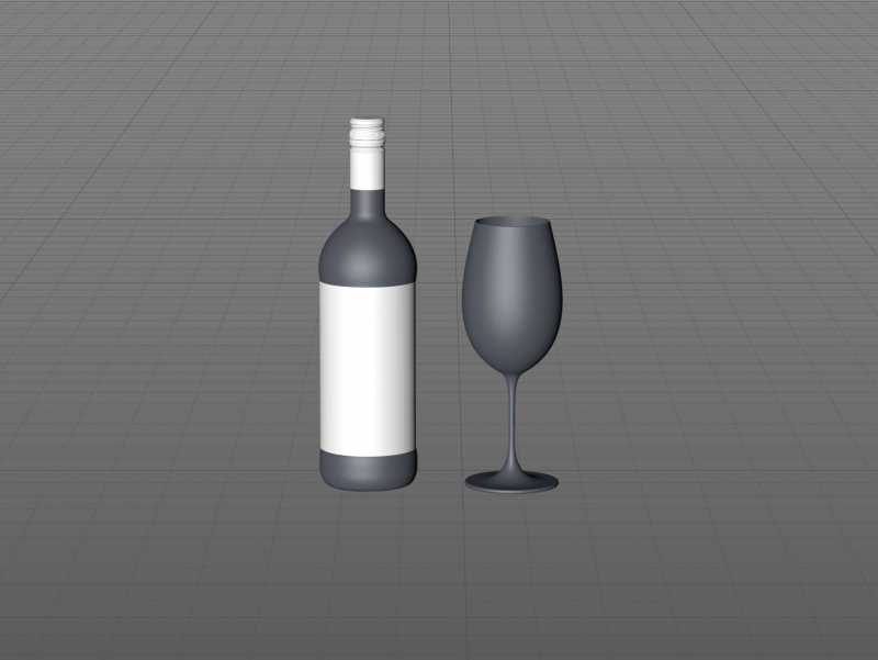 3D model of the Bordeaux Wine Standard Bottle 1000ml with Screw Cap and glass of wine