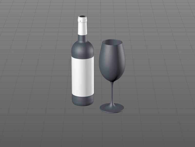 3D model of the Bordeaux Wine Standard Bottle 750ml with cork and glass of wine