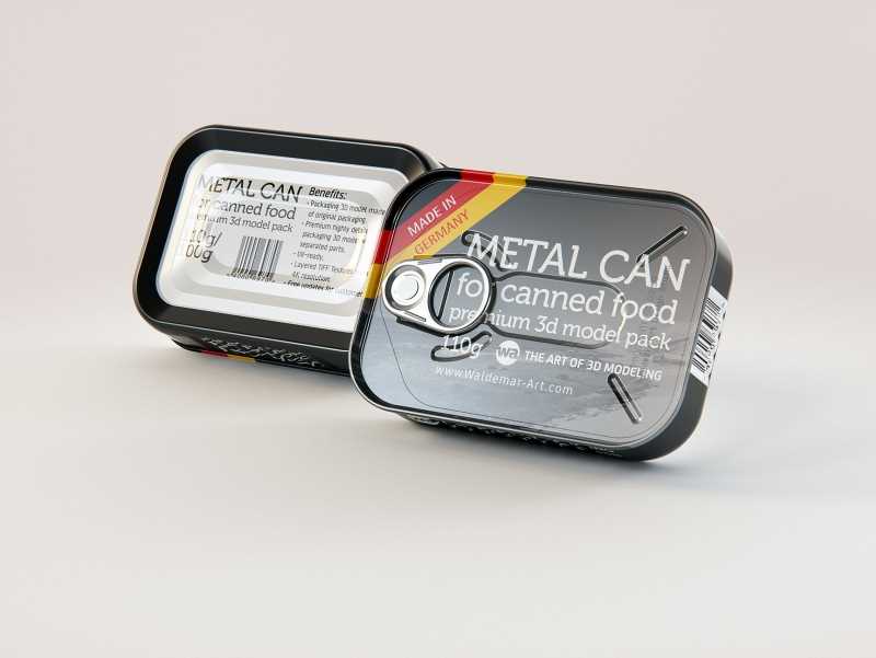 Metal Can 110g for canned sea food packaging 3D model pack with pull tab