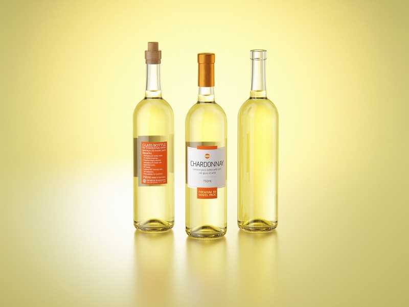 3D model of a Chardonnay glass bottle 750ml with cork