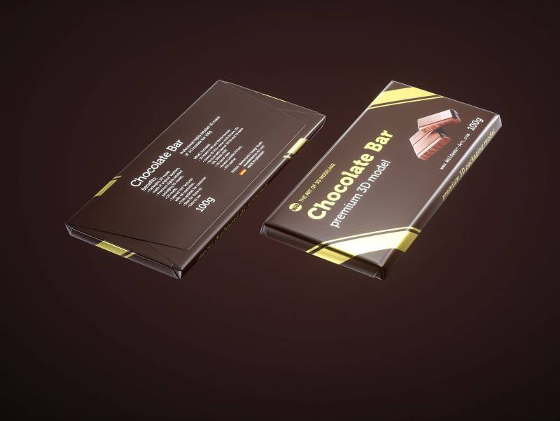 Chocolate Bar 100g wrapped in Foil and Paper 100G, foil packaging 3D model component with realistic material details