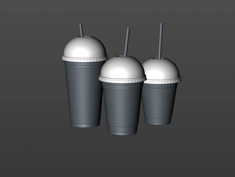 Cold Coffee To-Go - Plastic Cups with DOME lids 3D model pack (24oz, 16oz, 12oz)