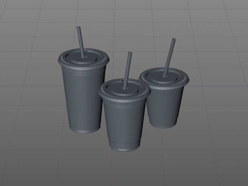 Coffee To-Go - Group of Plastic Cups with Flat lids 3D model pack (24oz, 16oz, 12oz)