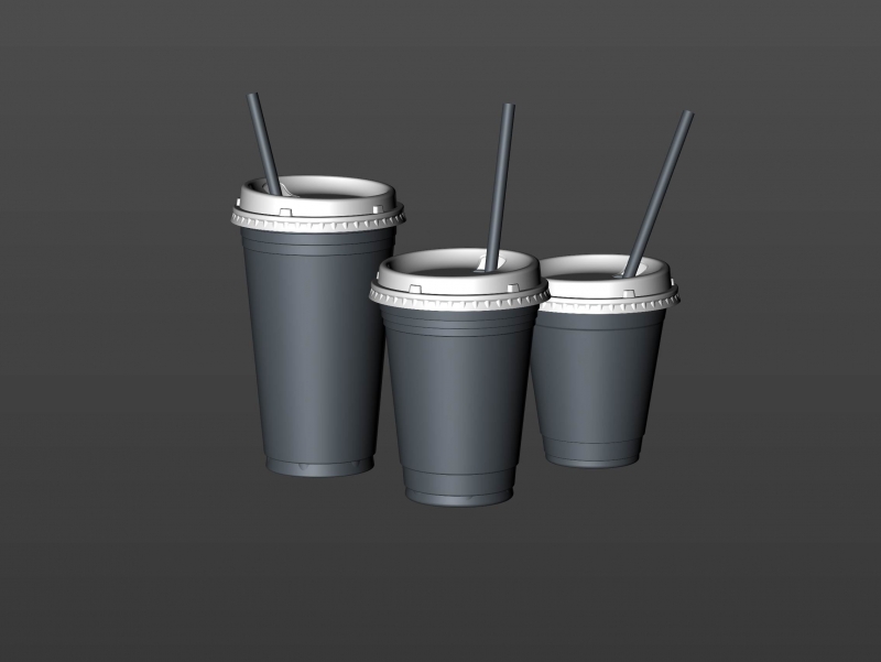 Cold Coffee To-Go - Plastic Cups with SIP lids 3D model pack (24oz, 16oz, 12oz)