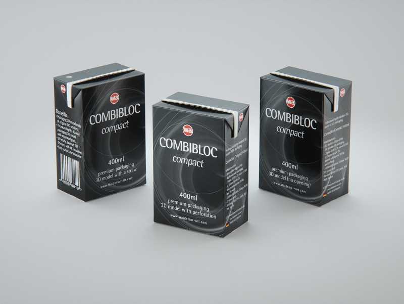 SIG combiBloc Compact 400ml with perforation, straw hole and no opening packaging 3D model