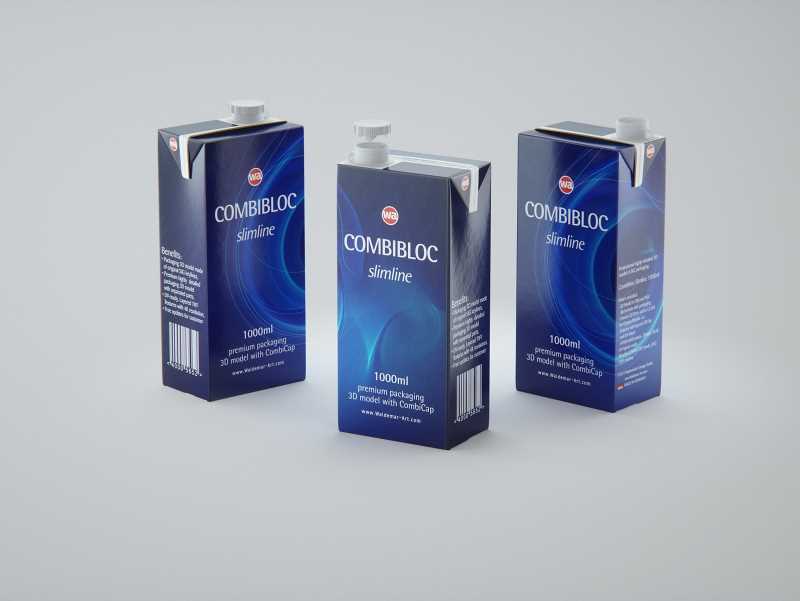 SIG Combibloc Slimline 1000ml with  tethered cap CombiCap Packaging 3D model