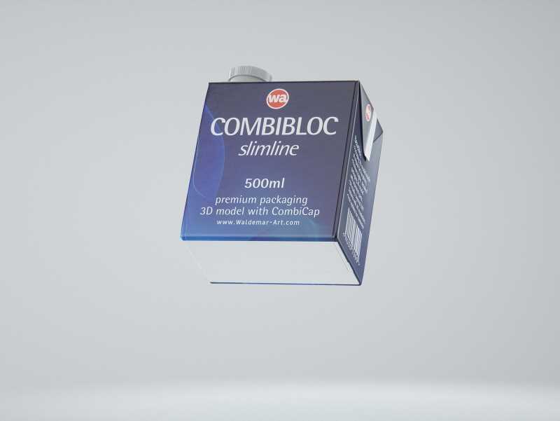 3D model of the SIG Combibloc Slimline 500ml packaging with tethered cap CombiCap