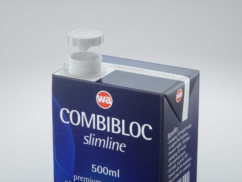 3D model of the SIG Combibloc Slimline 500ml packaging with tethered cap CombiCap