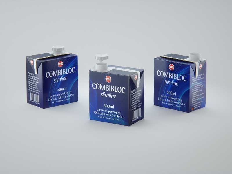 3D model of the SIG Combibloc Slimline 500ml packaging with tethered cap CombiCap