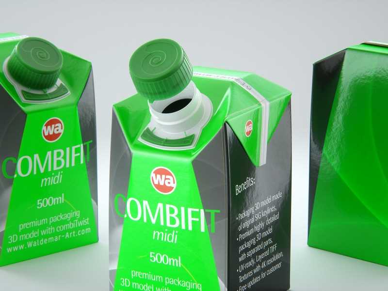 SIG combiFit Midi 500ml with combiTwist closure packaging 3D model