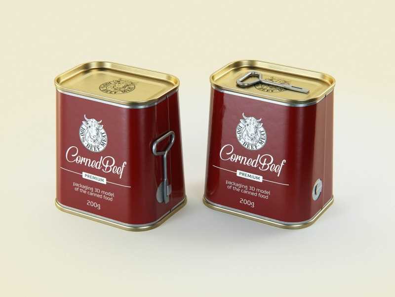 Corned Beef metal cans 200g (2 set) with the key packaging 3d model