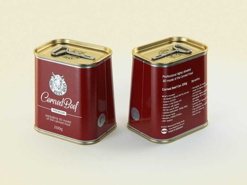 Corned Beef metal cans 200g (2 set) with the key packaging 3d model