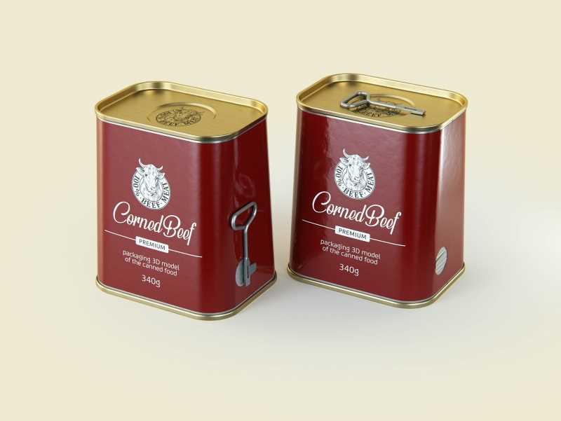 Corned Beef metal cans 340g (2 set) with the key packaging 3d model