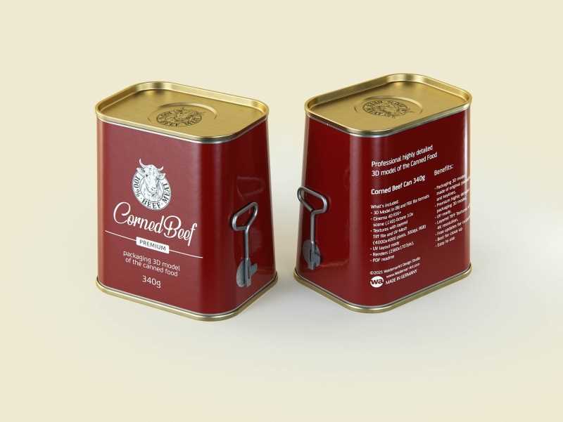 Corned Beef metal cans 340g (2 set) with the key packaging 3d model