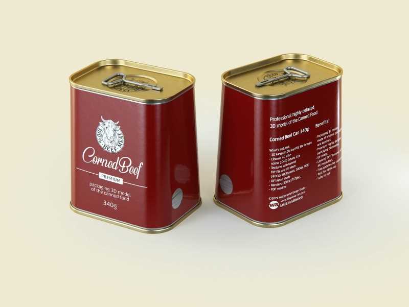 Corned Beef metal cans 340g (2 set) with the key packaging 3d model