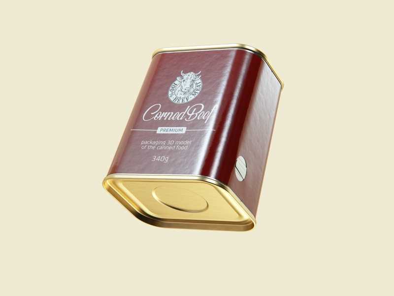 Corned Beef metal cans 340g (2 set) with the key packaging 3d model