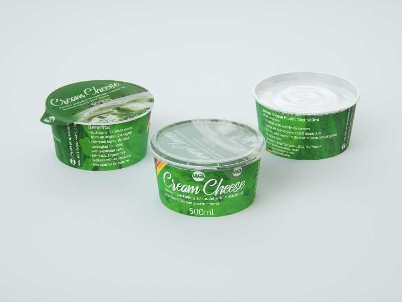 Cream Cheese Plastic cup premium packaging 3D model 500ml