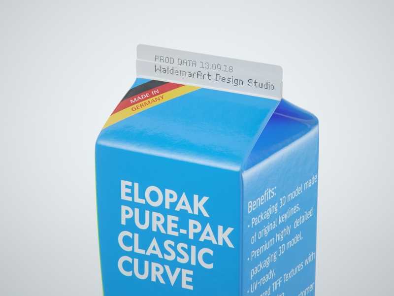 Elopak Pure-Pak Classic CURVE 1000ml (no opening) Premium carton packaging 3D model pack