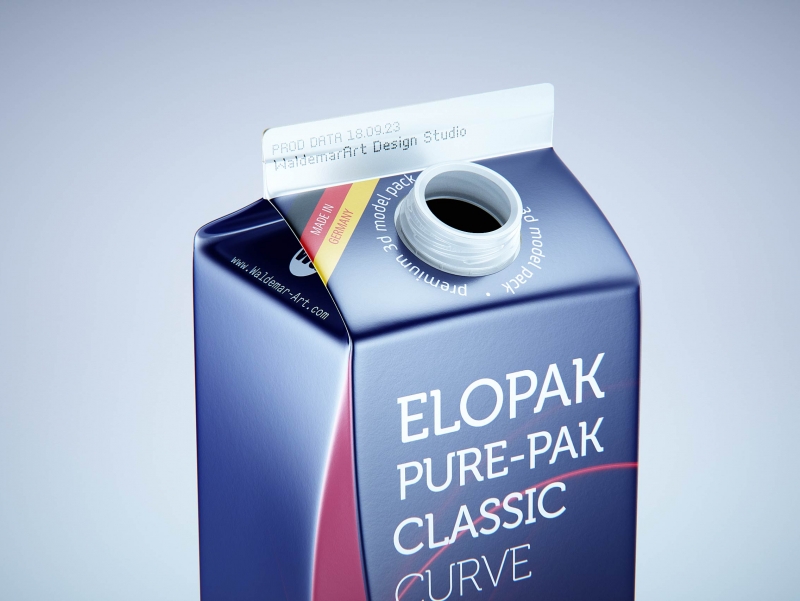 Premium carton packaging 3D model of Elopak Pure-Pak Classic Curve 1000ml with tethered cap TwistFlip 29
