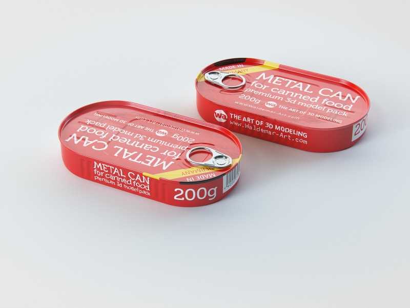 Metal Can 200g for canned fish food packaging 3D model pack with pull tab