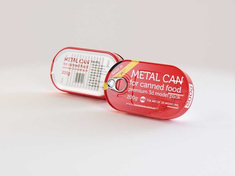 Metal Can 200g for canned fish food packaging 3D model pack with pull tab