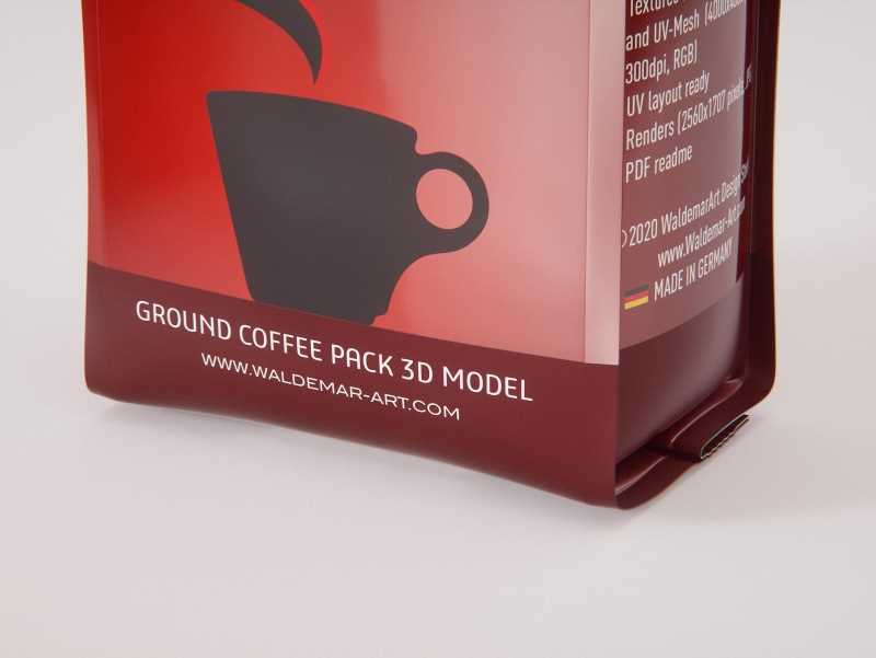 Ground Coffee Bag 200g packaging 3d model