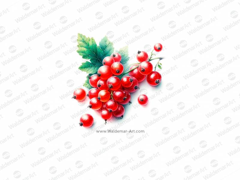 Premium Digital Watercolor Illustration of a few red currant berries, designed with a minimalist and detailed style