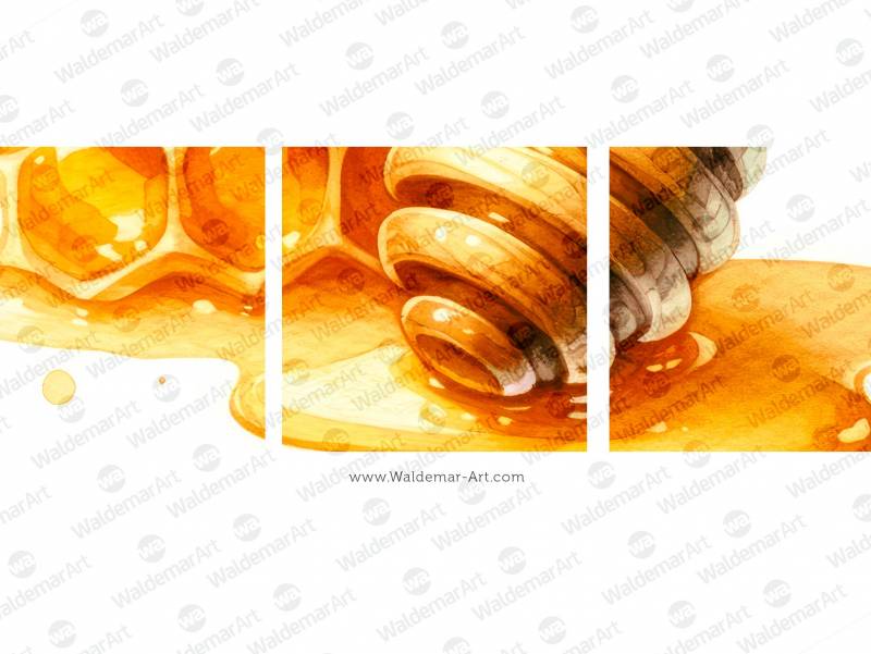 Honeycomb and honey dipper on a white background premium watercolor digital illustration